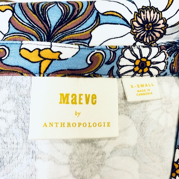 Anthropologie ruched stretch retro blouse size XS - bold floral blue - Picture 9 of 10